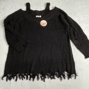 NWT Womens Sweater Plus Size 3X Frayed Whimsy Goth Grunge Distressed Black Flaw